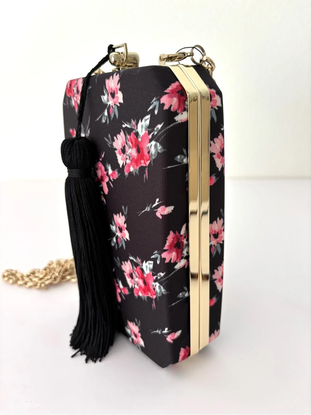 White House Black Market Black Floral Box Clutch Crossbody Bag NWT